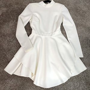BEBE long sleeved winter white mini dress
